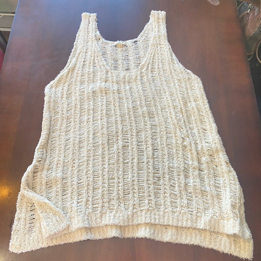 Mystree Cream Open Knit Sleeveless Cowl-Neck Sweater Tank